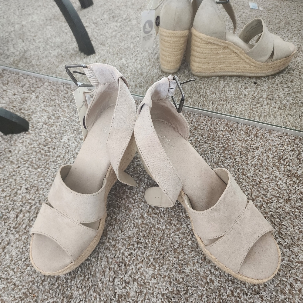 Faux suede espadille heels